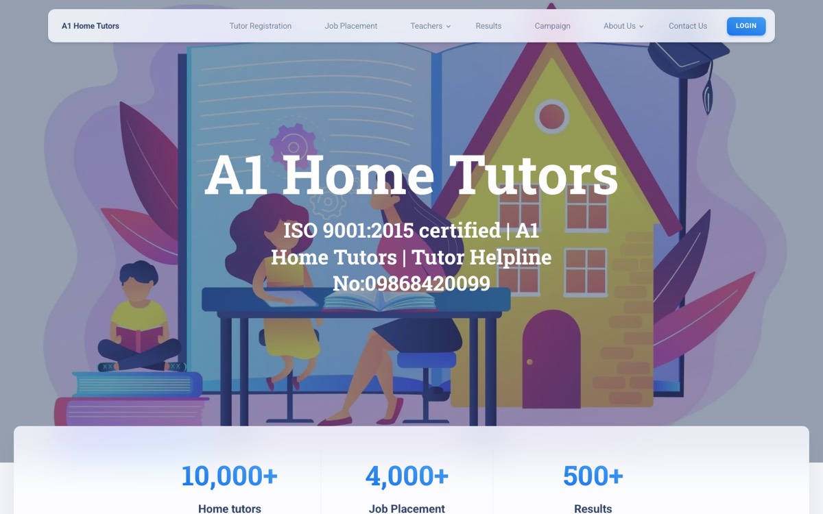 A1 Home Tutors website homepage