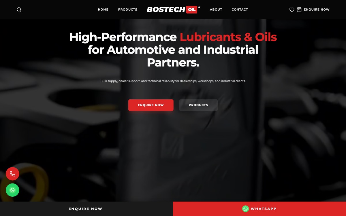 Bostech Oil website homepage
